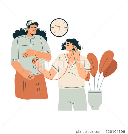 Pregnancy Planning with Young Woman at Doctor Appointment Vector Illustration Pregnancy Planning with Young Woman at Doctor Appointment Vector Illustration 120104106
