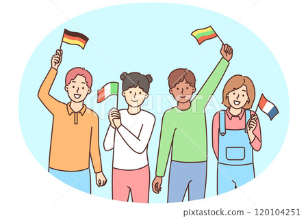 Smiling children with countries flags in hands 120104251