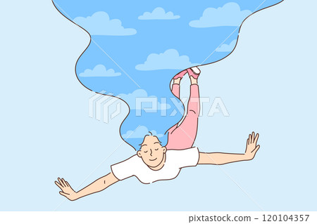 Woman flies in sleep, spreading arms to sides and turning into bird from fantastic fairy tales 120104357