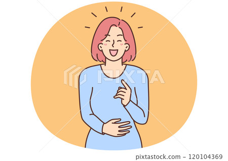 Happy woman laugh at funny joke Happy woman laugh at funny joke 120104369