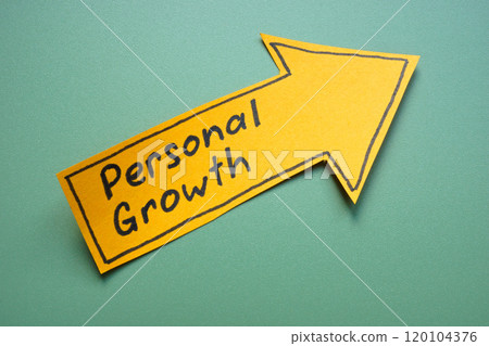 Arrow with personal growth written. Self-improvement and career development. Arrow with personal growth written. Self-improvement and career development. 120104376