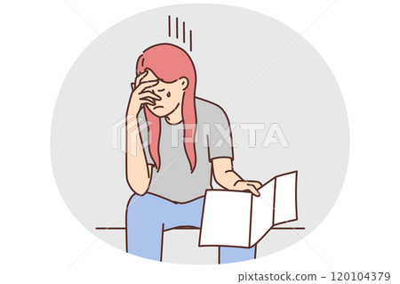 Unhappy woman cry read bad news in letter 120104379