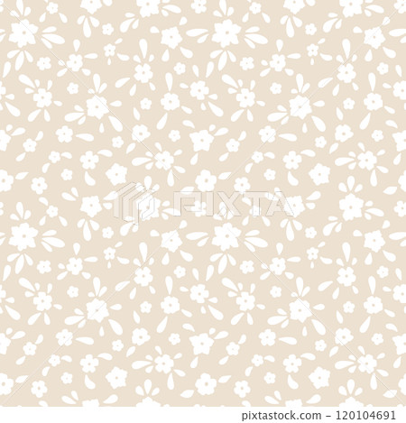 Seamless pattern with tiny ditsy florals on beige background 120104691