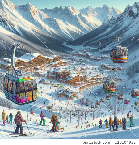 The base of a bustling ski resort 120104932