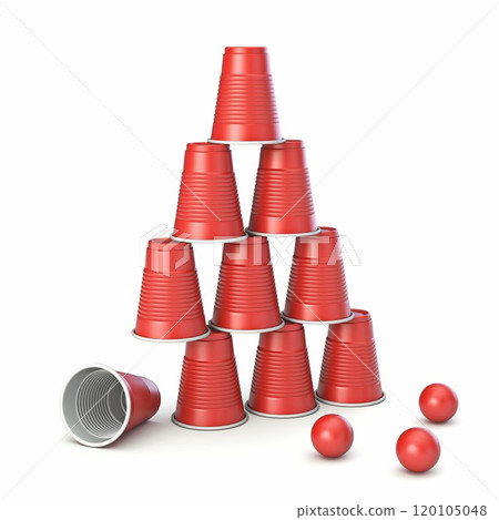 Red plastic cup pyramid 3D 120105048