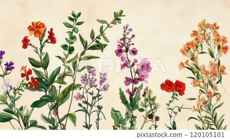 Detailed botanical watercolor illustration on light background 120105101