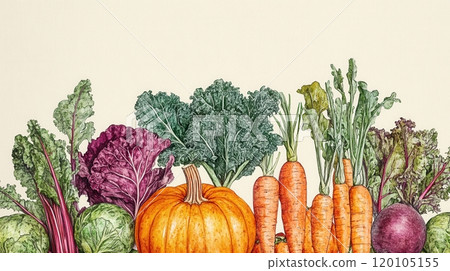 Detailed botanical drawing of vegetable harvest 120105155