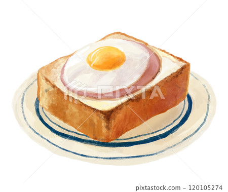 Hand drawn illustration of ham and egg toast Hand drawn illustration of ham and egg toast 120105274
