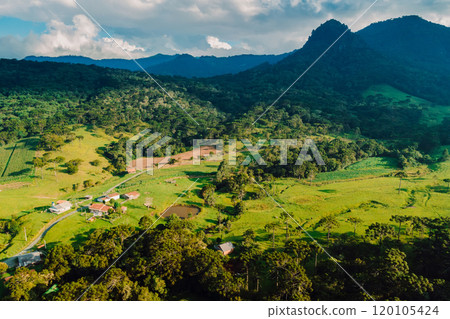 Drone view of a rural area with mountains in Brazil 120105424