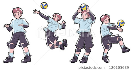 Illustration set of boys playing volleyball Illustration set of boys playing volleyball 120105689