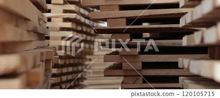 Industrial wooden pallets in stock. Stacking of wooden pallets. Concept of cargo transportation and shipping.Narrow banner. Industrial wooden pallets in stock. Stacking of wooden pallets. Concept of cargo transportation and shipping.Narrow banner. 120105715