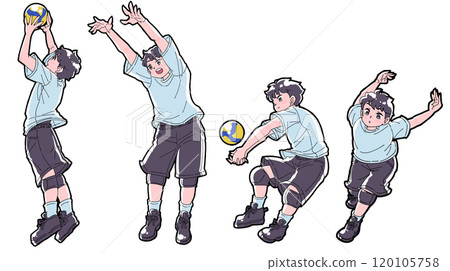 Illustration set of boys playing volleyball Illustration set of boys playing volleyball 120105758