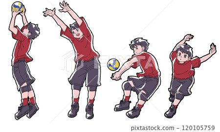 Illustration set of boys playing volleyball Illustration set of boys playing volleyball 120105759