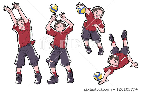 Illustration set of boys playing volleyball Illustration set of boys playing volleyball 120105774