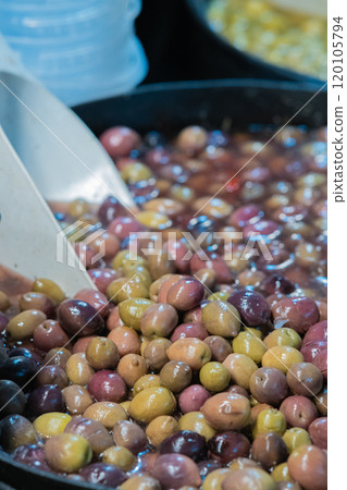 olives marinated in different ways 120105794