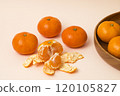 Tangerines on a plate on white background 120105827