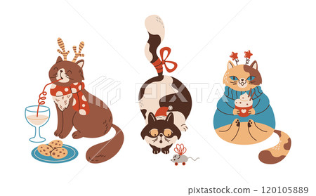 Adorable New Year cats flat color vector characters 120105889