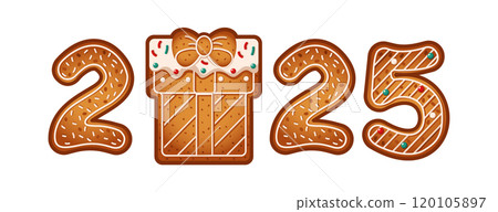 Number 2025 of gingerbread cookies with gift box object Number 2025 of gingerbread cookies with gift box object 120105897