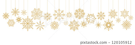 Golden snowflakes of various shapes and sizes flat objects 120105912