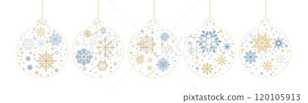 Christmas baubles with snowflakes flat vector objects set 120105913