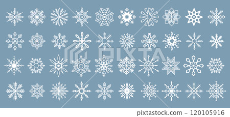 Snowflakes winter festive atmosphere white linear icons 120105916