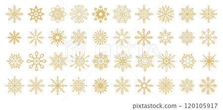 Golden snowflakes winter pattern linear icons collection Golden snowflakes winter pattern linear icons collection 120105917