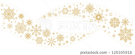 Golden snowflakes wavy frame flat vector composition 120105918
