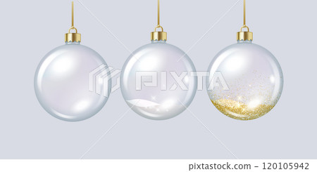 Clear glass baubles with glitter sand realistic icons set 120105942