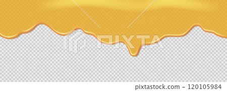 Flowing liquid yellow machine or sunflower oil, maple syrup. Liquid wave on transparent background 120105984
