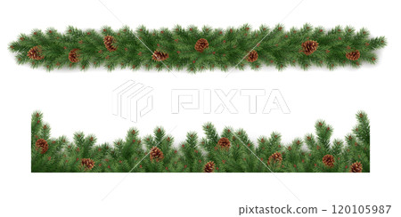 Evergreen plant twigs garlands realistic vector icons set Evergreen plant twigs garlands realistic vector icons set 120105987