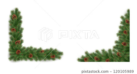 Spruce plant twigs corner garlands realistic vector icons set Spruce plant twigs corner garlands realistic vector icons set 120105989