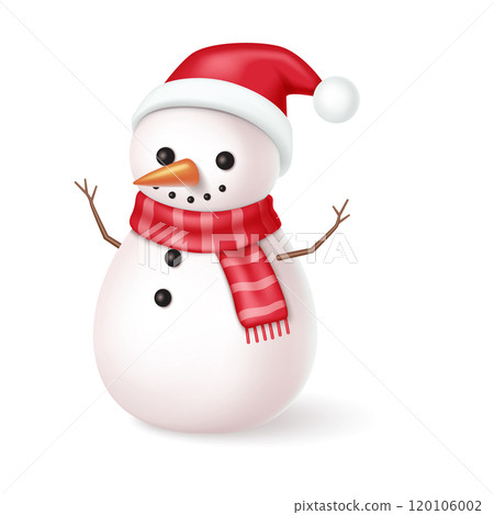 Snowman in Santa hat and scarf realistic vector illustration Snowman in Santa hat and scarf realistic vector illustration 120106002
