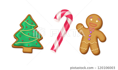 Christmas gingerbread man candy cane and Christmas tree 120106003