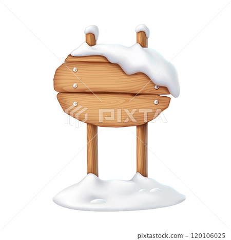 Wooden signpost board with snow realistic vector illustration 120106025
