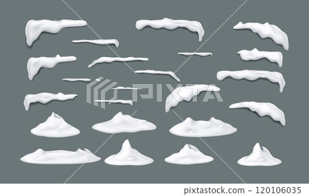 Snow caps and snowdrifts realistic color icons set 120106035