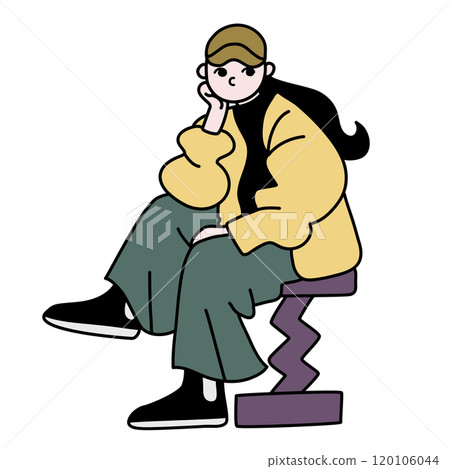 女人思考的向量線圖 女人思考的向量線圖 120106044