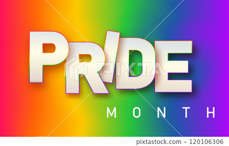 LGBTQ pride month. Pride text label on blurred rainbow background. Human rights or diversity concept. LGBT event banner design template. LGBTQ pride month. Pride text label on blurred rainbow background. Human rights or diversity concept. LGBT event banner design template. 120106306