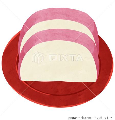紅色小盤子和紅白魚糕水彩風格手繪插畫 120107126