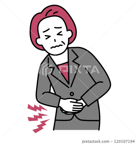 一位穿著西裝、肚子痛的中年婦女 120107194