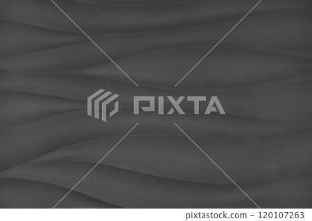 Plaster wall with volumetric relief surface wavy form pattern, black gypsum texture panel. 120107263
