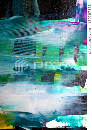 Abstract Real Black Paint Lines and Color Squares Hand Made on White Backgrond 120107558