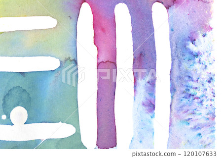 Gentle Multicolor Watercolour Paint on a White Background Drips and Lines 120107633