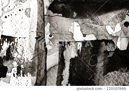 Thick Black and White Ink and Paint Splatters and Lines Abstract Background 120107666