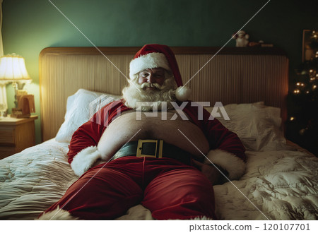 smiley big santa claus laying on bed, AI generated 120107701