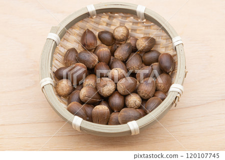 Stock photo of shiitake mushrooms in a colander. They are edible nuts with little bitterness. Stock photo of shiitake mushrooms in a colander. They are edible nuts with little bitterness. 120107745