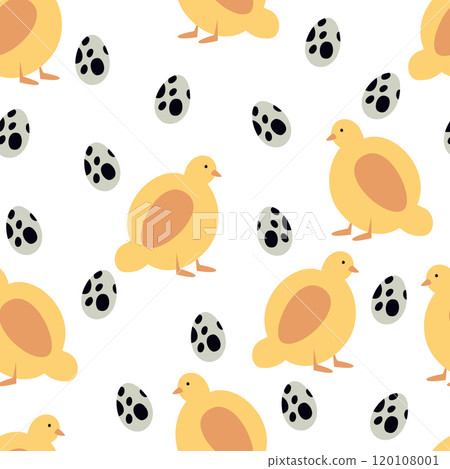 Vector seamless pattern with quails and their eggs Vector seamless pattern with quails and their eggs 120108001