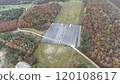 Aerial view of piece of runway at closed airport Flughafen Munchen-Riem in Munich, Germany turned into Riemer Park. Kleinen Teil Start und Landebahn des Flughafen Muenchen-Riem Luftaufnahme  120108617