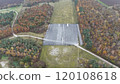 Aerial view of piece of runway at closed airport Flughafen Munchen-Riem in Munich, Germany turned into Riemer Park. Kleinen Teil Start und Landebahn des Flughafen Muenchen-Riem Luftaufnahme  120108618