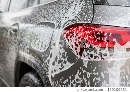 car cleaning and washing with foam soap 120109081