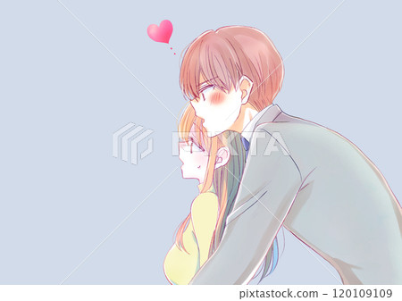 A man in a suit hugging a confused woman in casual clothes A man in a suit hugging a confused woman in casual clothes 120109109